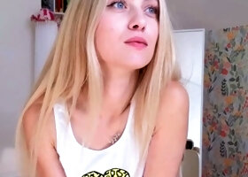 Close up with teen blonde sex doll rubbing her cunt