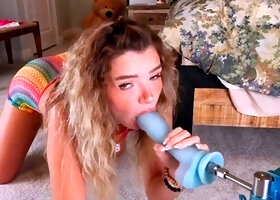 Baby Blue Showcases A Rainbow Mesh Fuck Machine With Dildo