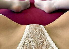 Blonde Lina Fondles Tits Close-Up Before Fingering Wet Pussy in White Lace