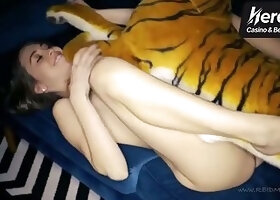 A puny gal adult on a blue with masturbate