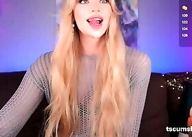 Blonde Tgirl Harness Plug Cumpilation