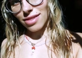 Blonde teen with huge breast masturbating on webcam