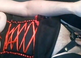 Sissy CD cums in chastity with BBC dildo