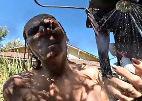 Sav Moolahs Free-Use Wife Takes Outdoor Shower Facial